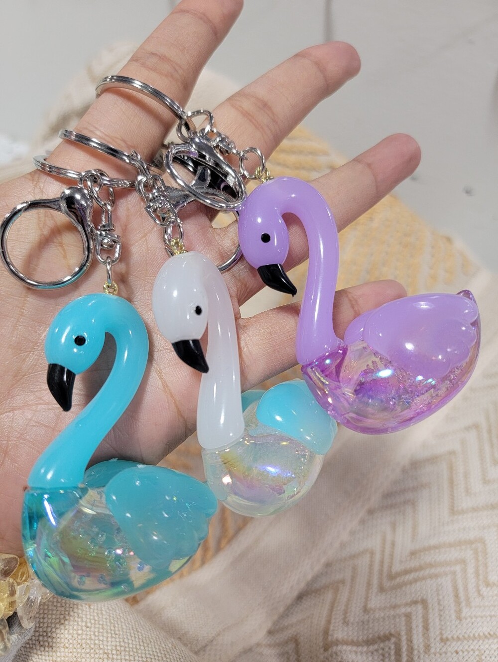 3pcs Cute Swan Keychain Charm - Turquoise, White, Lavender